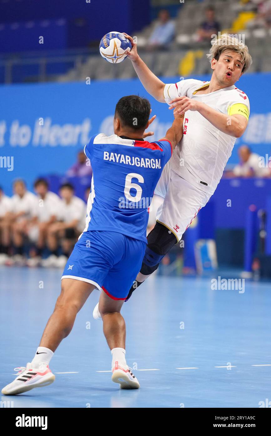 Yuto Agarie (JPN),  SEPTEMBER 27, 2023 - Handball :  Men's Group B match  between Japan - Mongokia  at Zhejiang Normal University Xiaoshan Gymnasium  during the 2022 China Hangzhou Asian Games  in Hangzhou, China.  (Photo by AFLO SPORT) Credit: Aflo Co. Ltd./Alamy Live News Stock Photo
