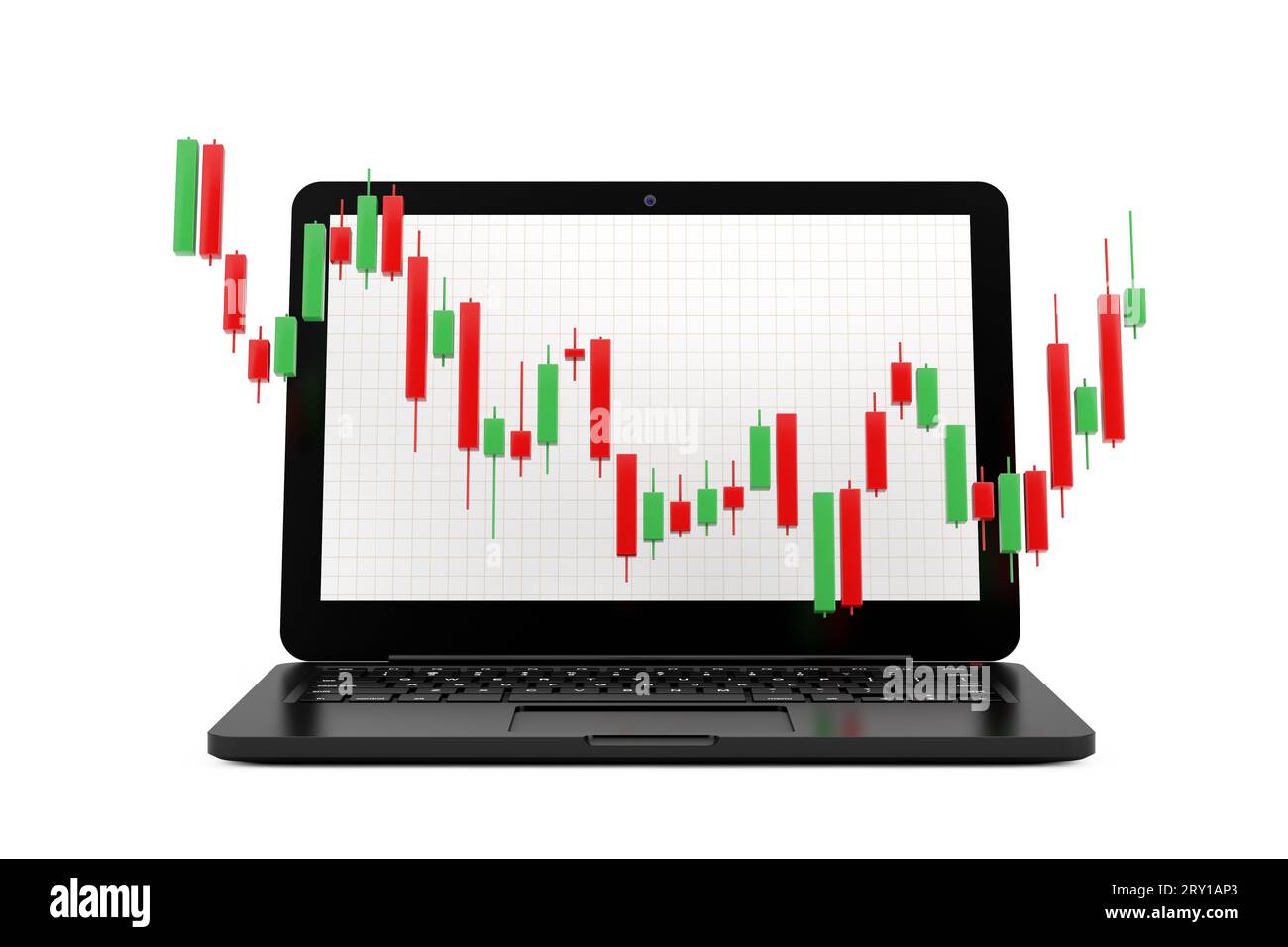 Green and Red Trading Financial Candlesticks Pattern Chart in Front of