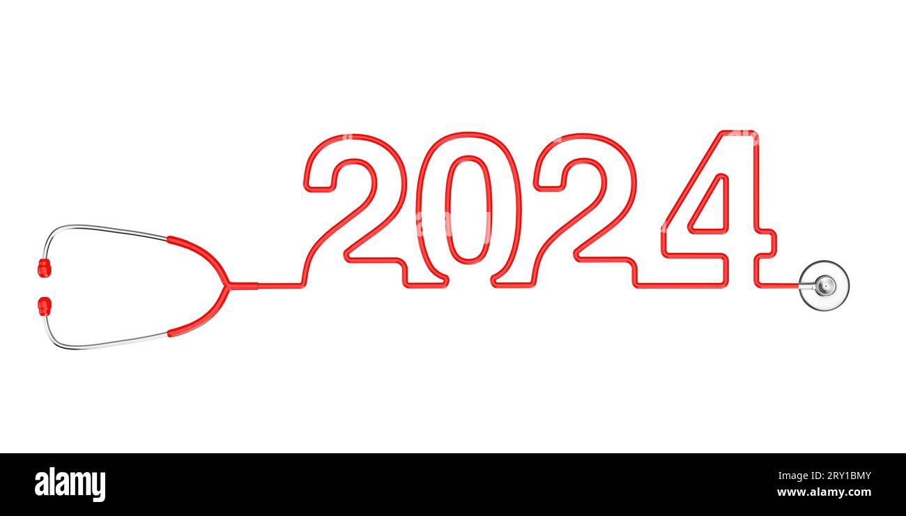 Red Stethoscope Tubing Forming New 2024 Year Sign On A White Background   Red Stethoscope Tubing Forming New 2024 Year Sign On A White Background 3d Rendering 2RY1BMY 