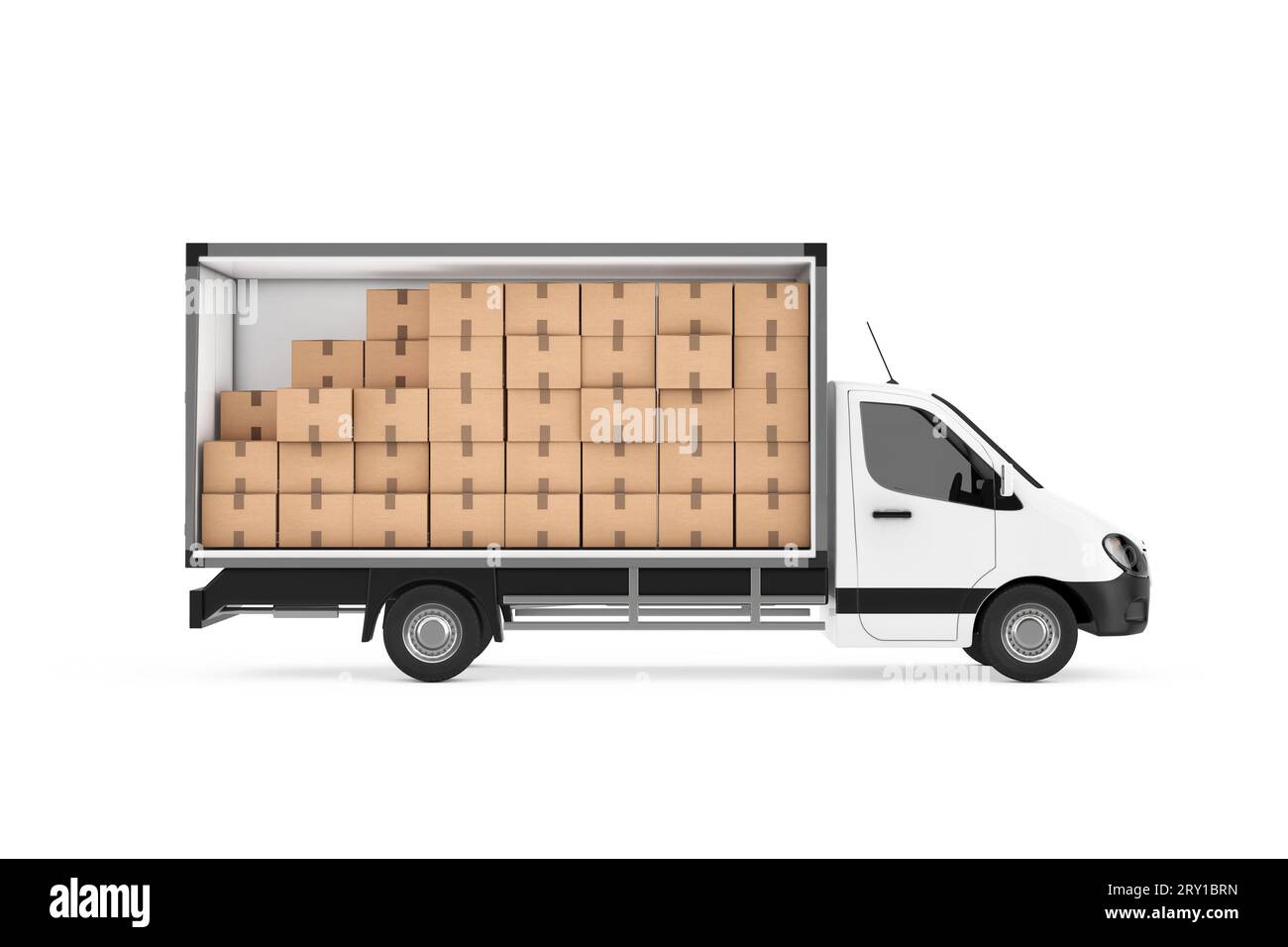 Stack of Many Cardboard Boxes Parcels in Freight Compartment of Cargo