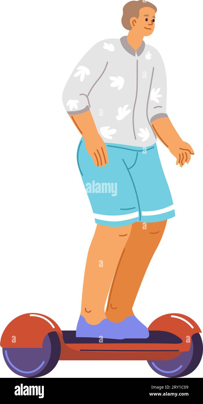 Eco transport for commuting, male on hoverboard Stock Vector