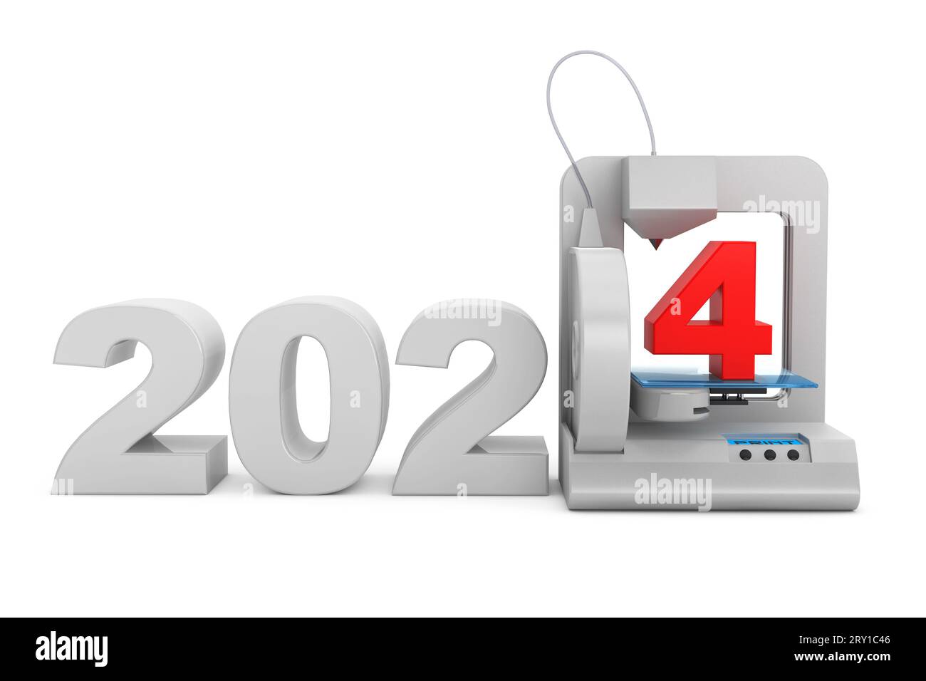 Modern Home 3d printer print New 2024 Year Sign on a white background
