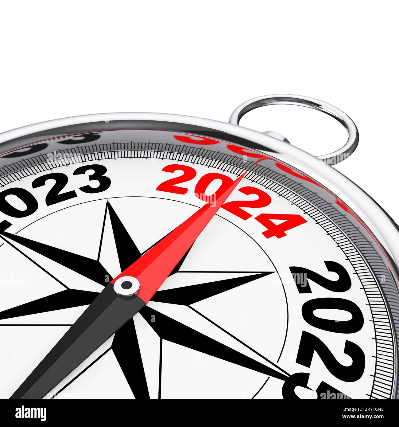 Direction to New 2024 Year Conceptual Compass Closeup on a white