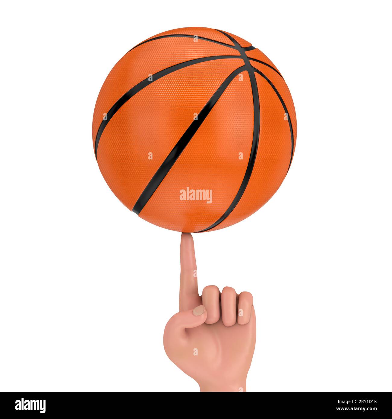 Basketball Ball Spinning on a Cartoon Hand Finger on a white background