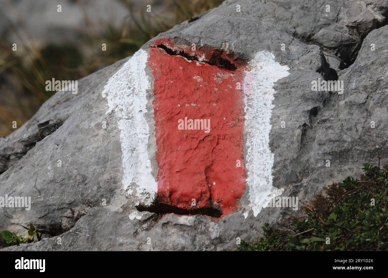 Wallberg,Bayern, Deutschland 27. September 2023: Hier der Blick auf eine Wegmarkierung, Wegzeigen, Wandermarkierung, Symbol, Farbe,Lotsenfunktion, Wegführung *** Wallberg,Bavaria, Germany 27 September 2023 Here is the view of a waymark, waypoint, hiking mark, symbol, color,pilot function, path guidance Stock Photo