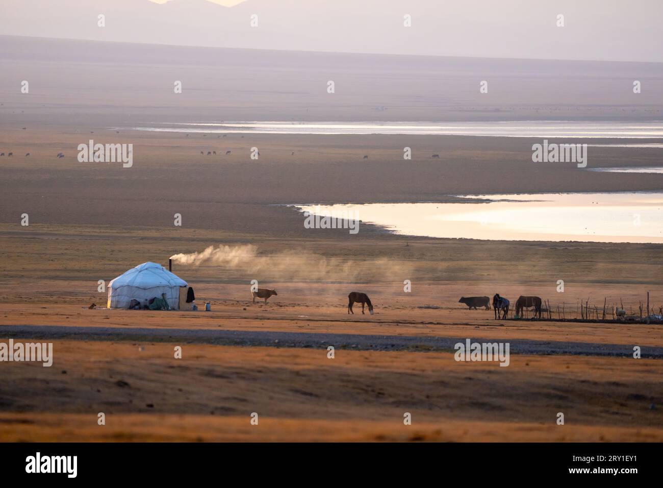 Yurt camp in Kyrgyzstan Stock Photo