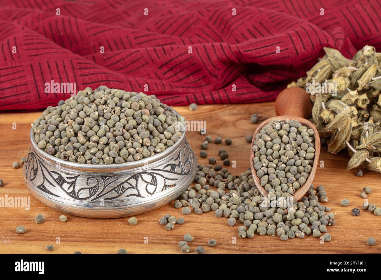 Okra seeds, large quantity of organic okra seeds. Detail of dried okra