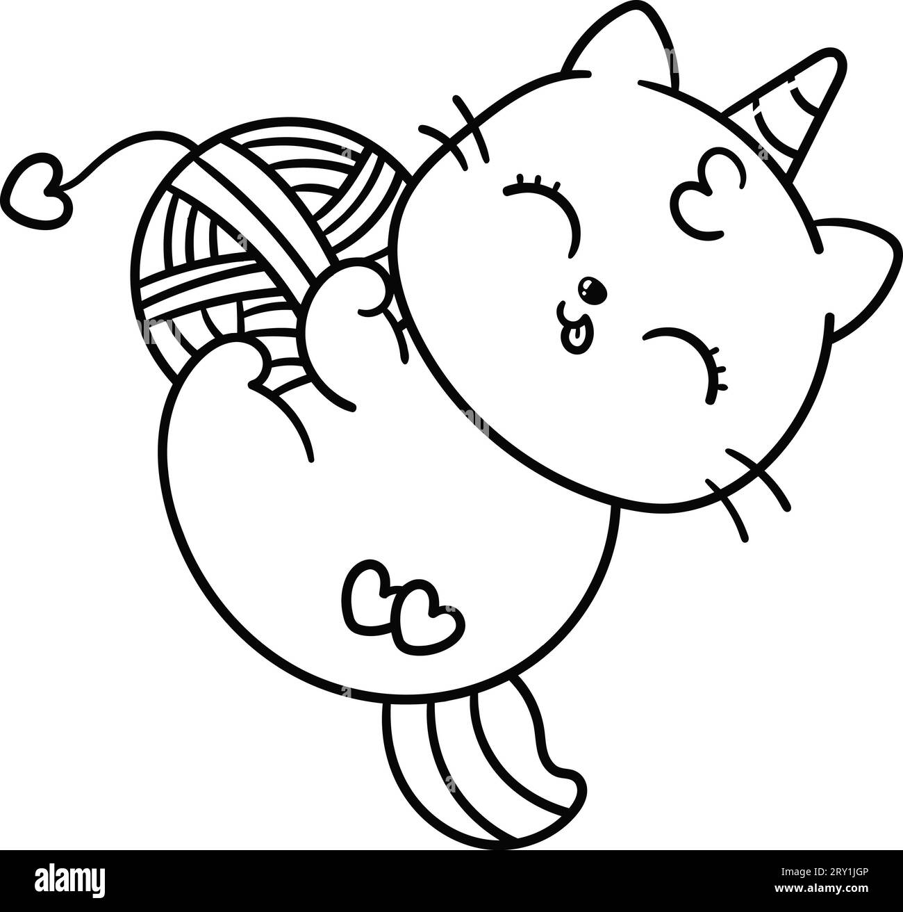 Cute Unicorn Cartoon Cat coloring page for kids Stock Photo