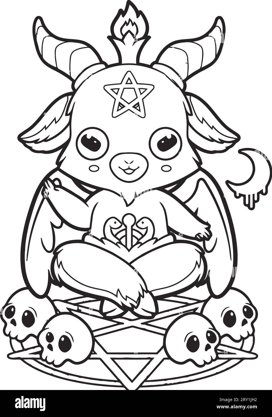 cute Halloween pastel goth coloring page for kids and Adult Stock Photo