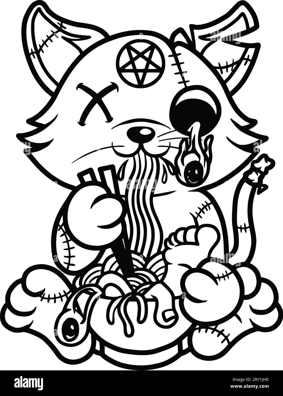 cute Halloween pastel goth coloring page for kids and Adult Stock Photo