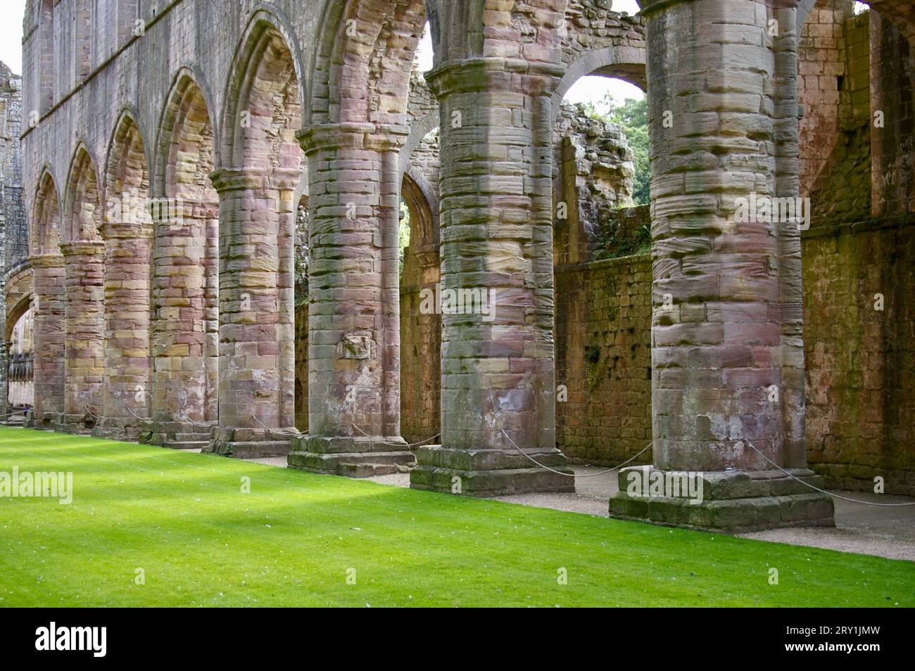 Stone Priory Stone Columns at Fountains Abbey, founded in 1132. Aldfield, Ripon, UK ...