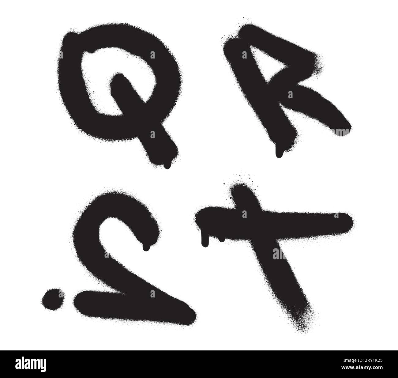 Spray graffiti tagging font. Letters ''Q'', ''R'', ''S'', ''T''. Part 5