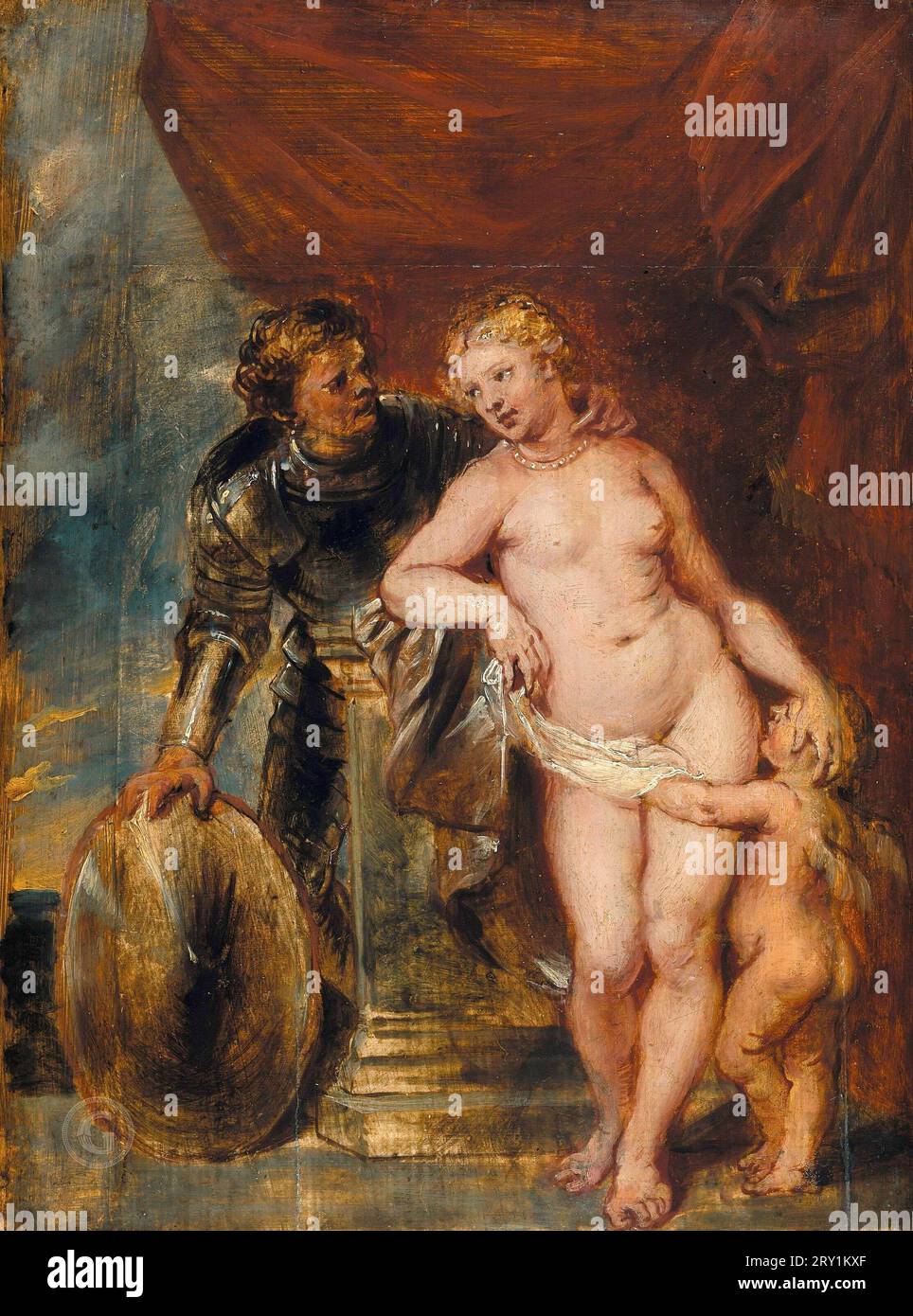 Peter Paul Rubens (Attr.) (1577-1640) - Mars, Venus and Cupid  1636-38. 31x23 Stock Photo