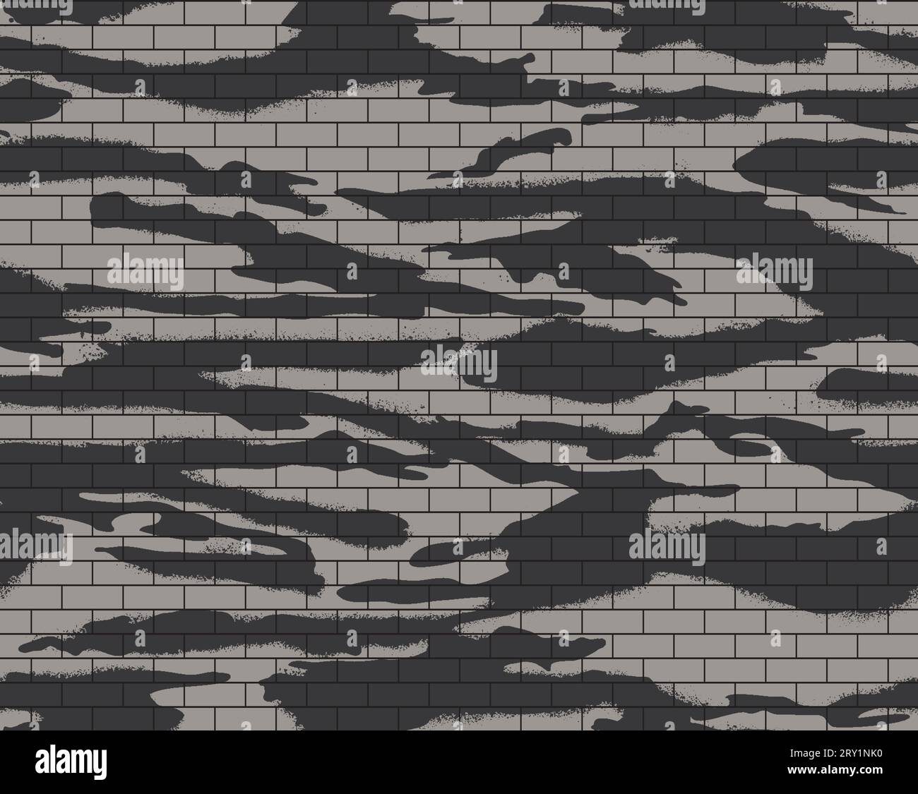 Urban camouflage seamless pattern. Tiger stripe graffiti spray on a gray brick wall. Stock Vector