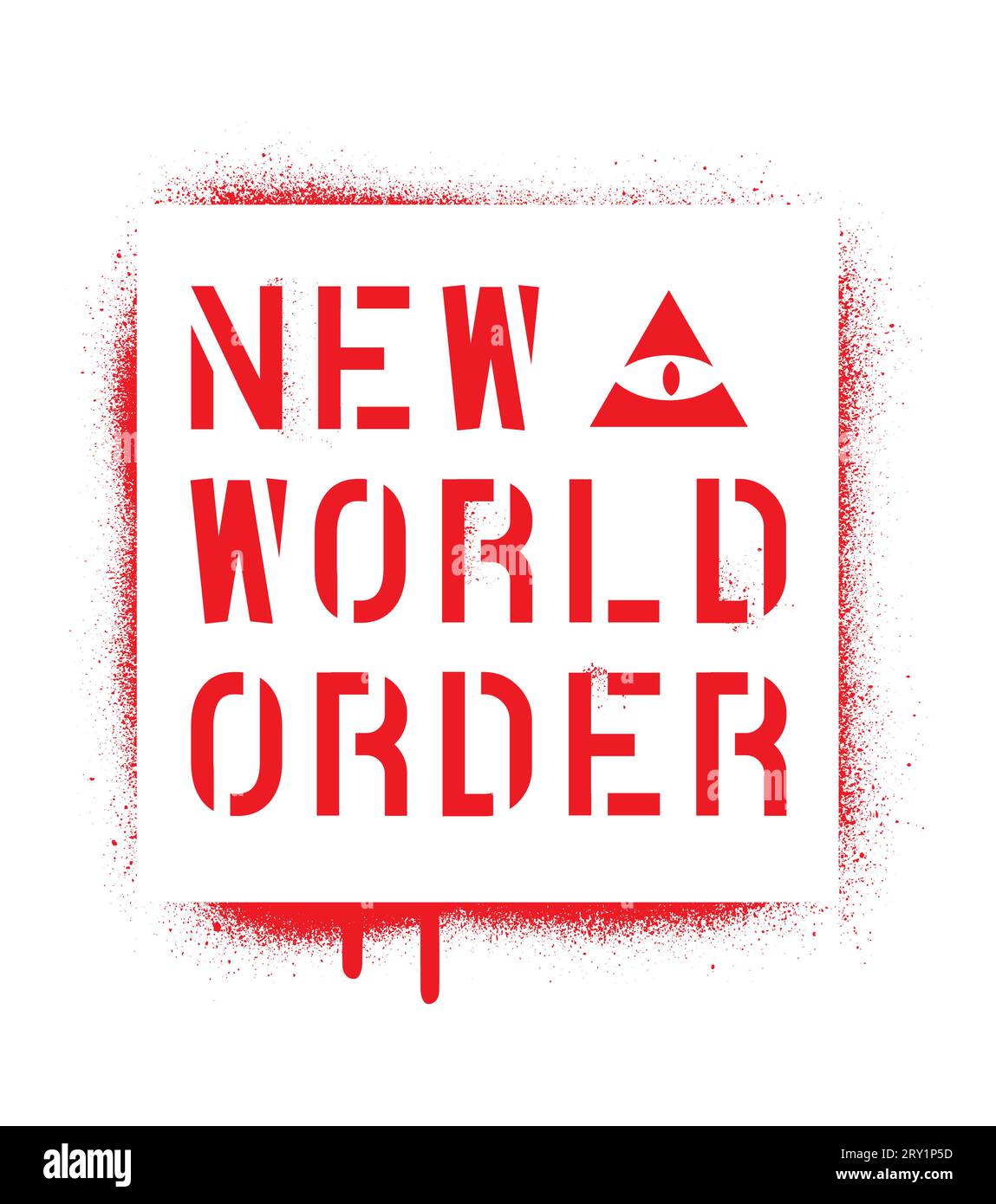 Isolated NEW WORLD ORDER quote with a Horus eye. Spray graffiti stencil. Stock Vector