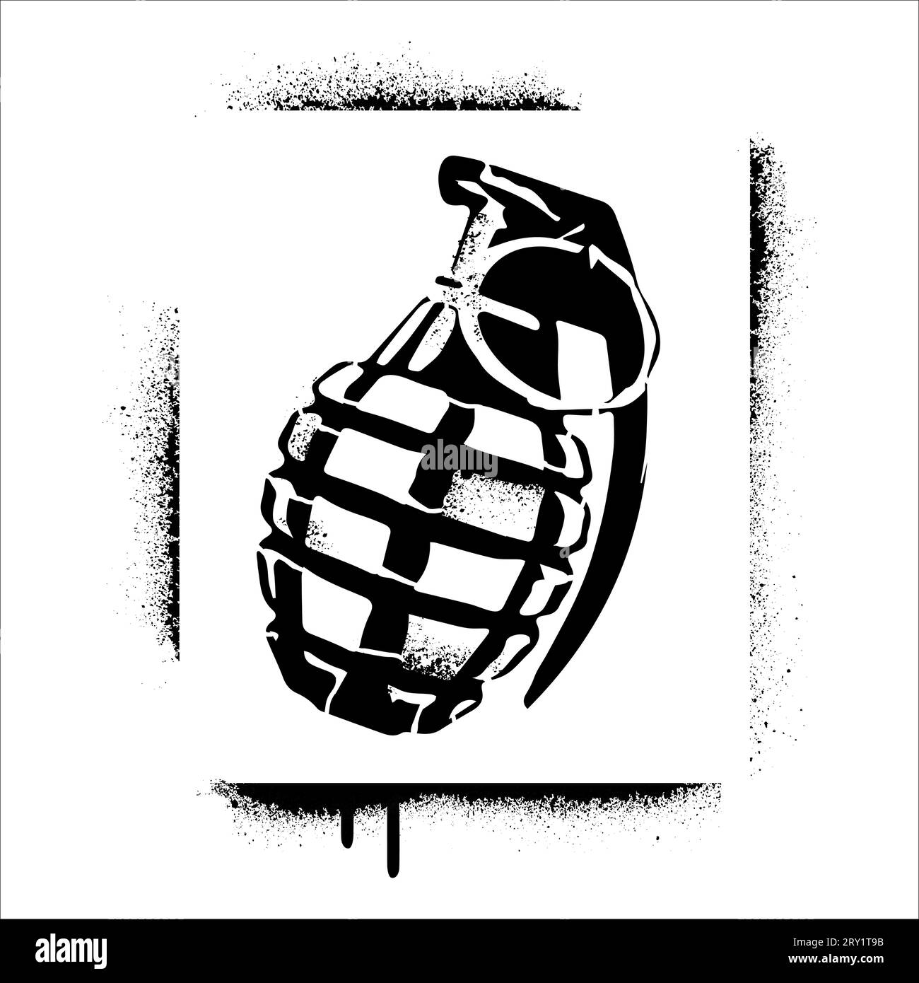 Hand grenade silhouette. Spray graffiti stencil. Stock Vector