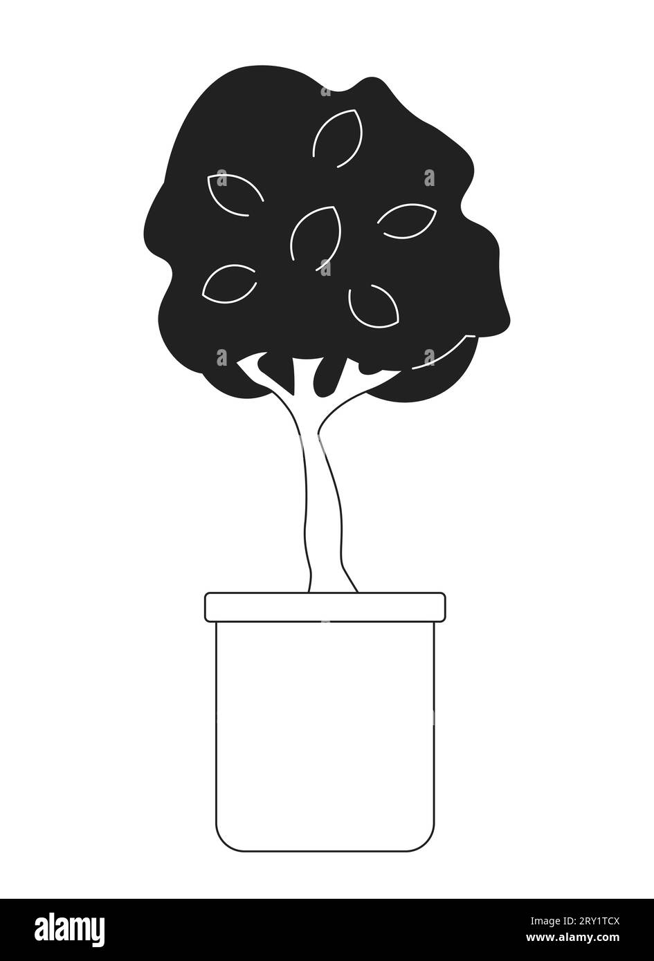Decorative tree in pot black and white 2D cartoon object Stock Vector