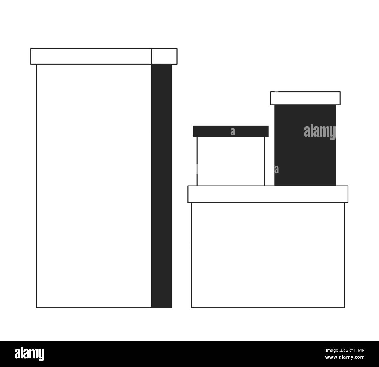 Parcels gift boxes pile black and white 2D line cartoon object Stock Vector