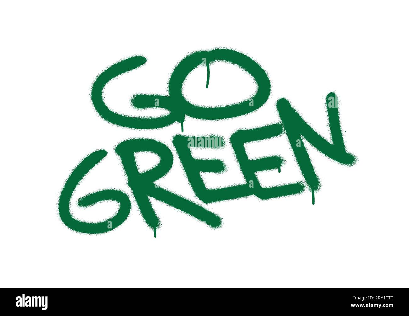 Spray graffiti word GO GREEN with copious leakage. White background. Motivational message  against climate change. Stock Vector