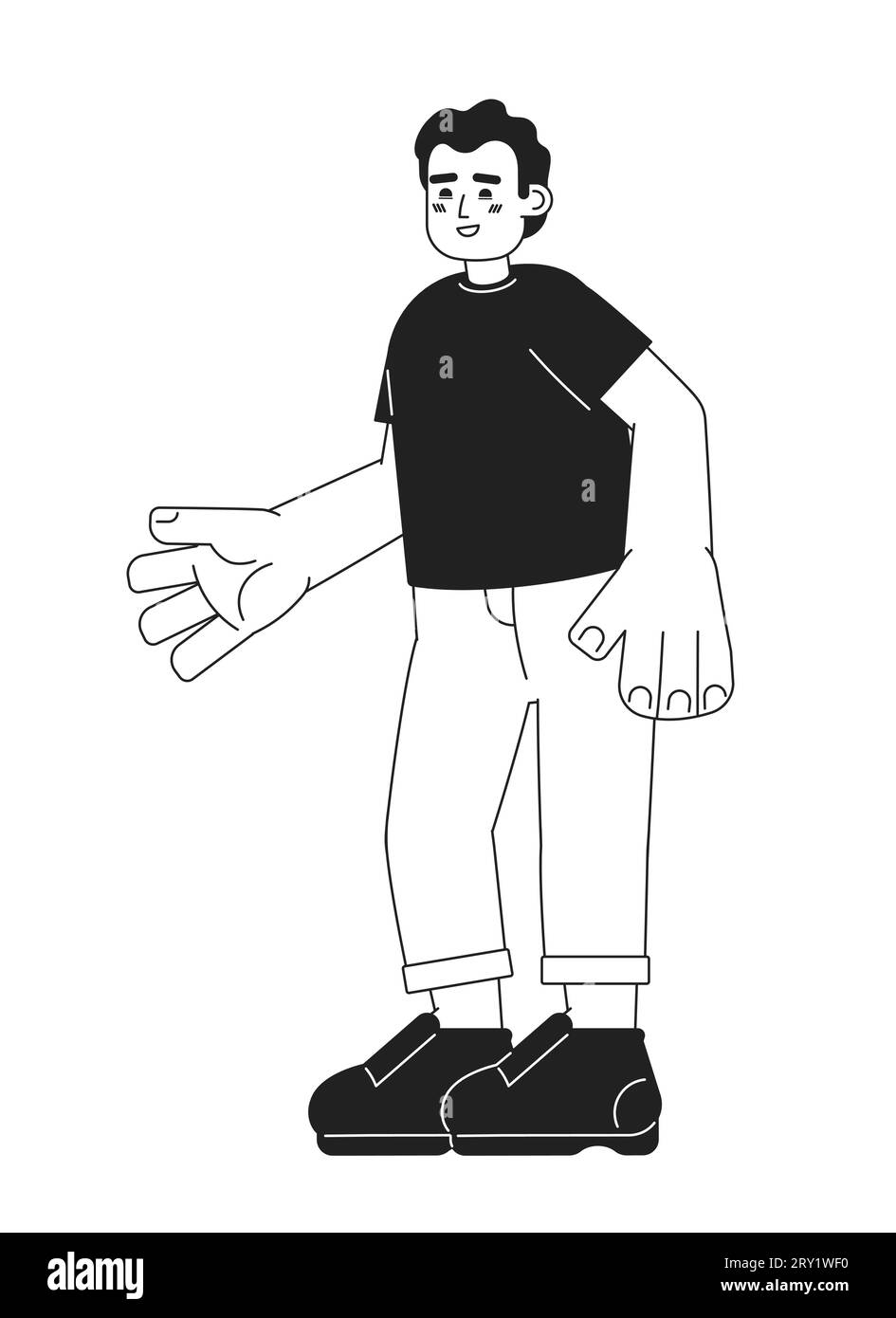 Hispanic young adult man black and white 2D cartoon character