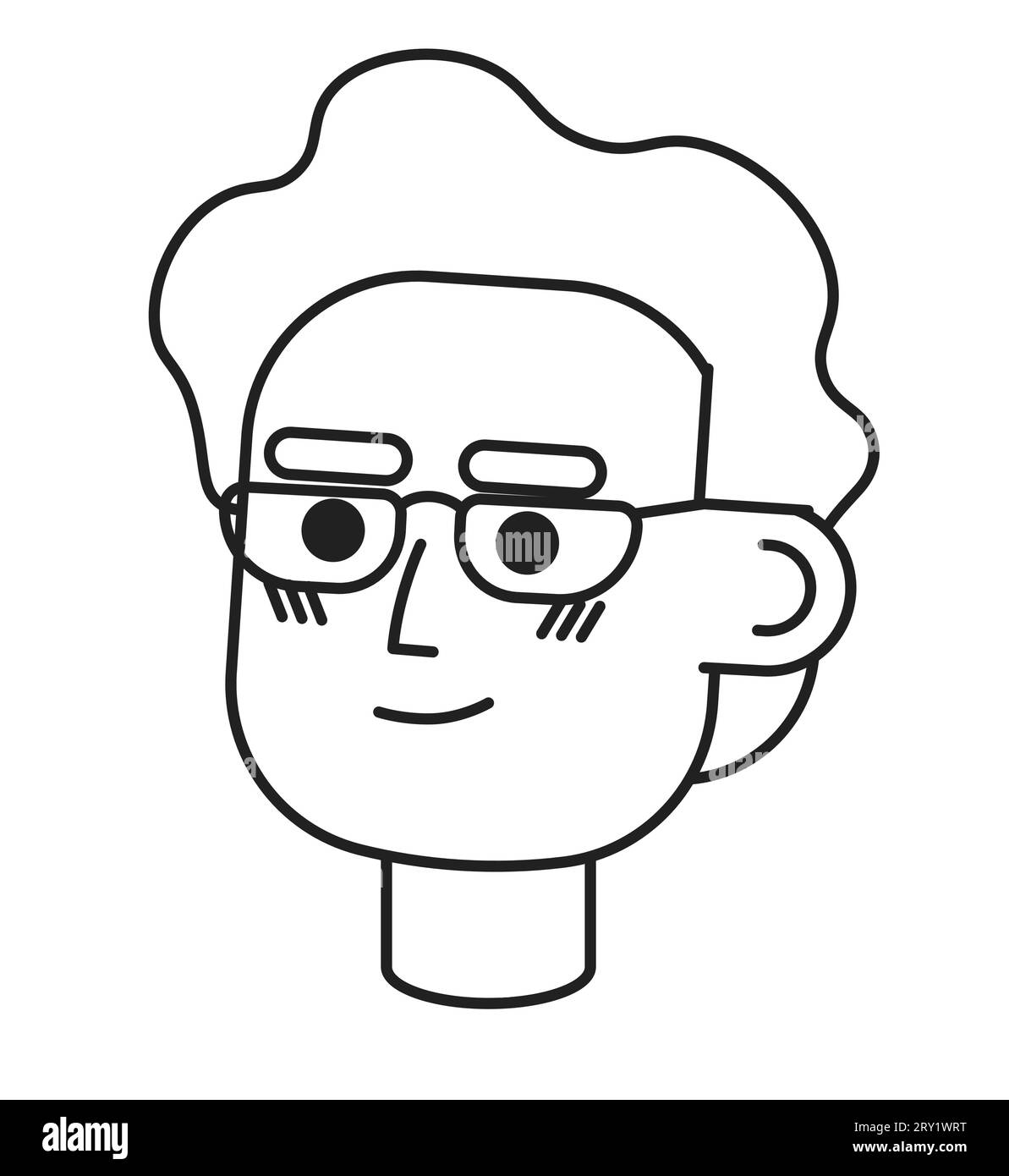Eyeglasses senior adult man black and white 2D vector avatar ...