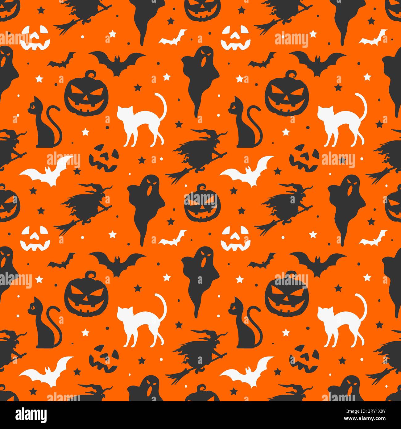 Seamless halloween pattern background illustration with ghost pumpkins ...