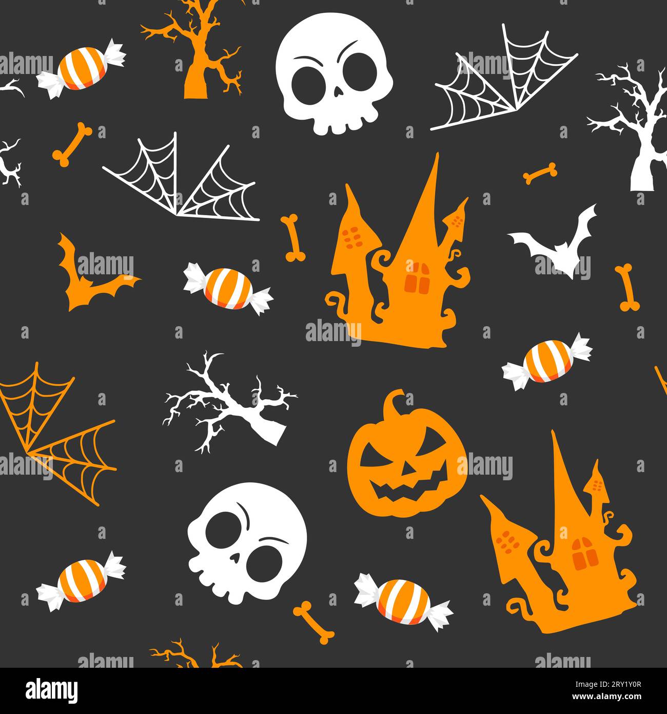 Halloween skull and haunted house pattern. Halloween pattern Stock Vector