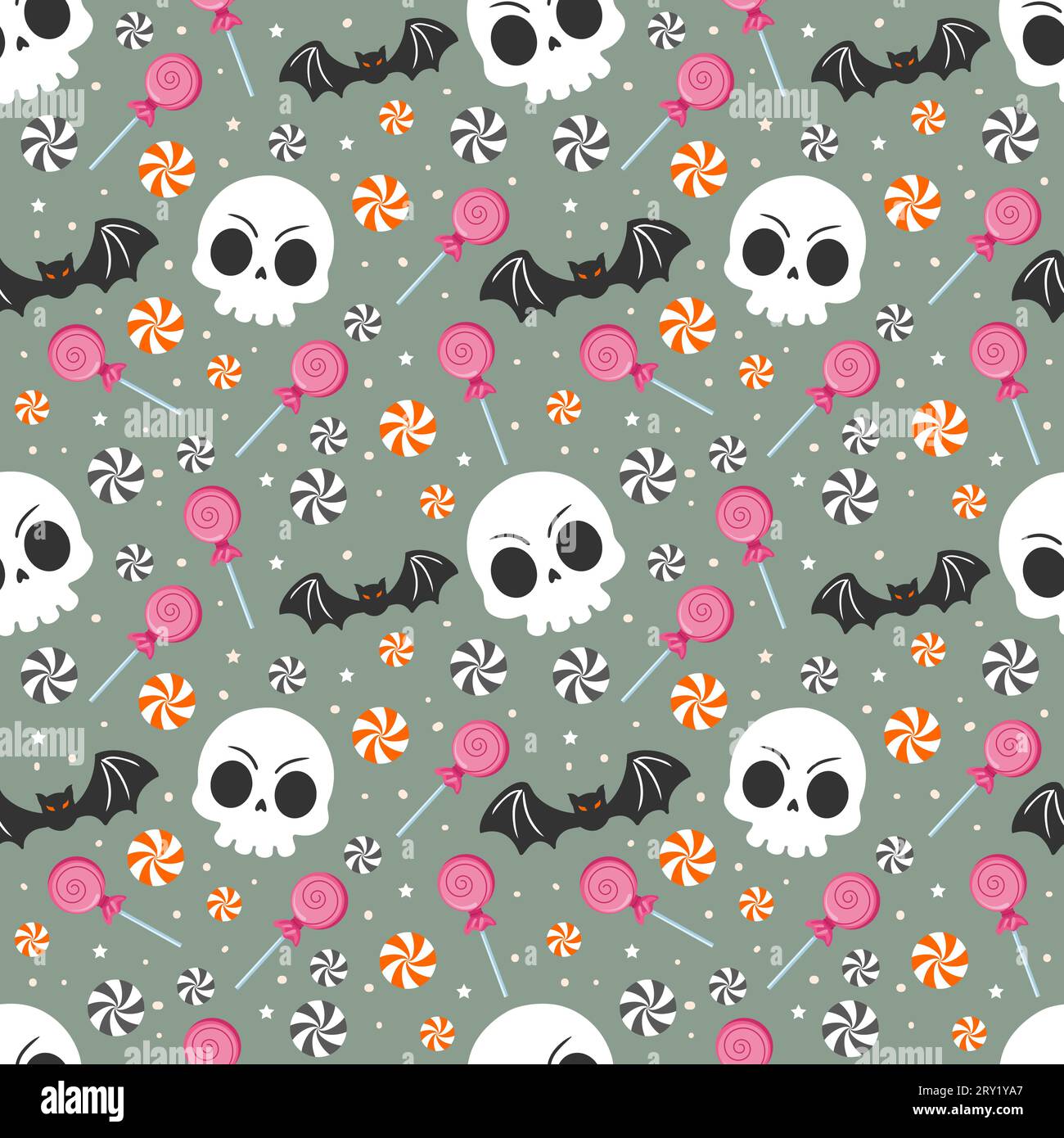 Halloween pattern background with halloween candy and skull Stock Vector