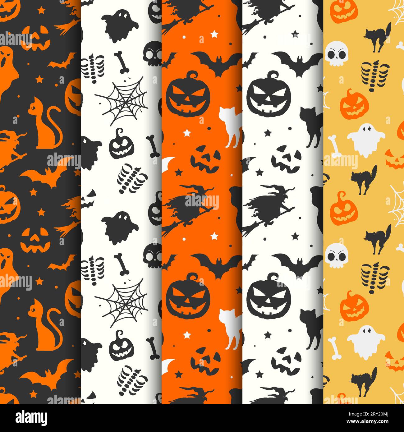 Halloween seamless patterns collection with ghosts cats pumpkins and ...