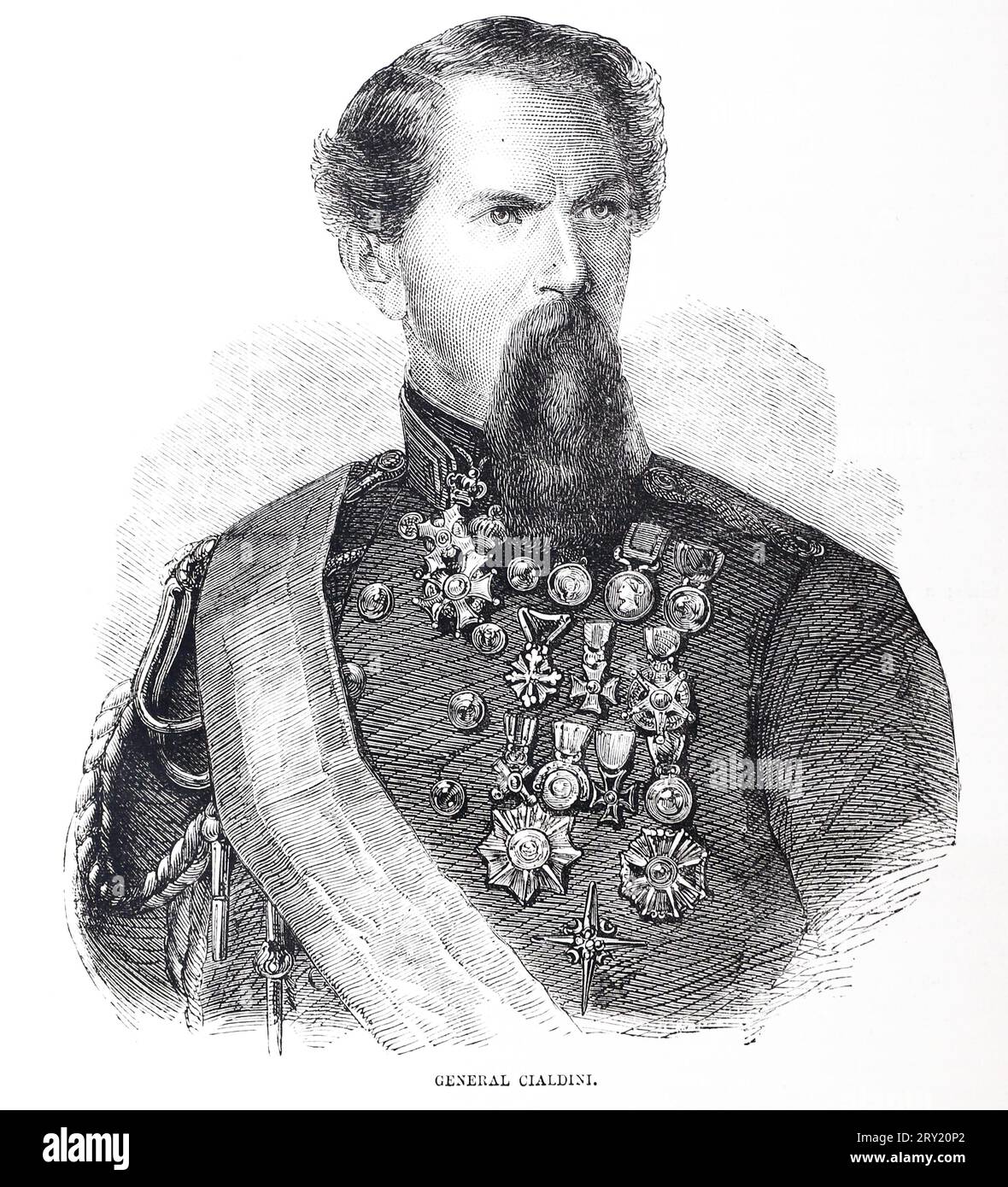 Portrait of Enrico Cialdini, Duca di Gaeta (1811 – 1892) was an Italian general, politician and diplomat. Black and White Illustration Stock Photo