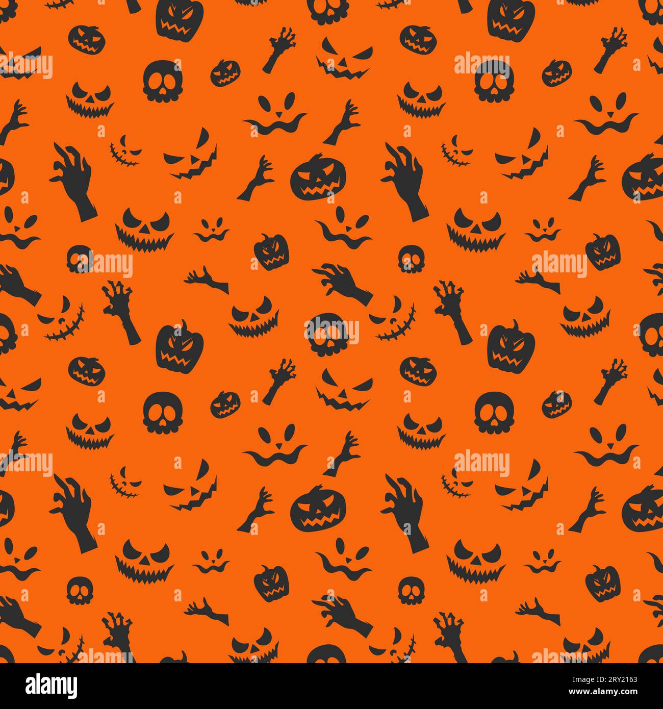 Halloween pattern with orange cute pumpkins flying bats skills and ...