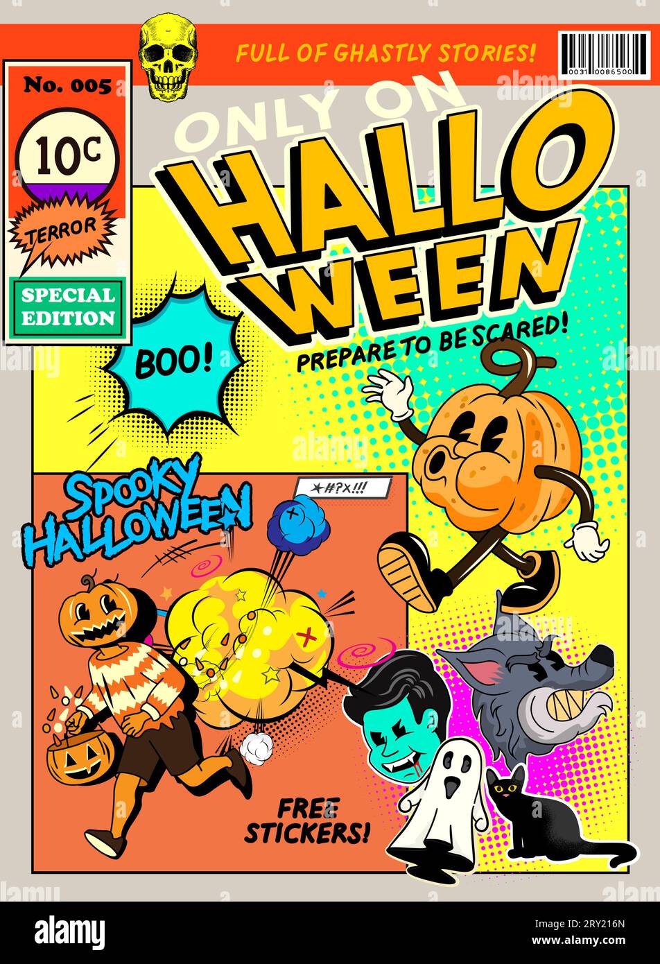 A Halloween themed and decorated retro comic magazine cover display