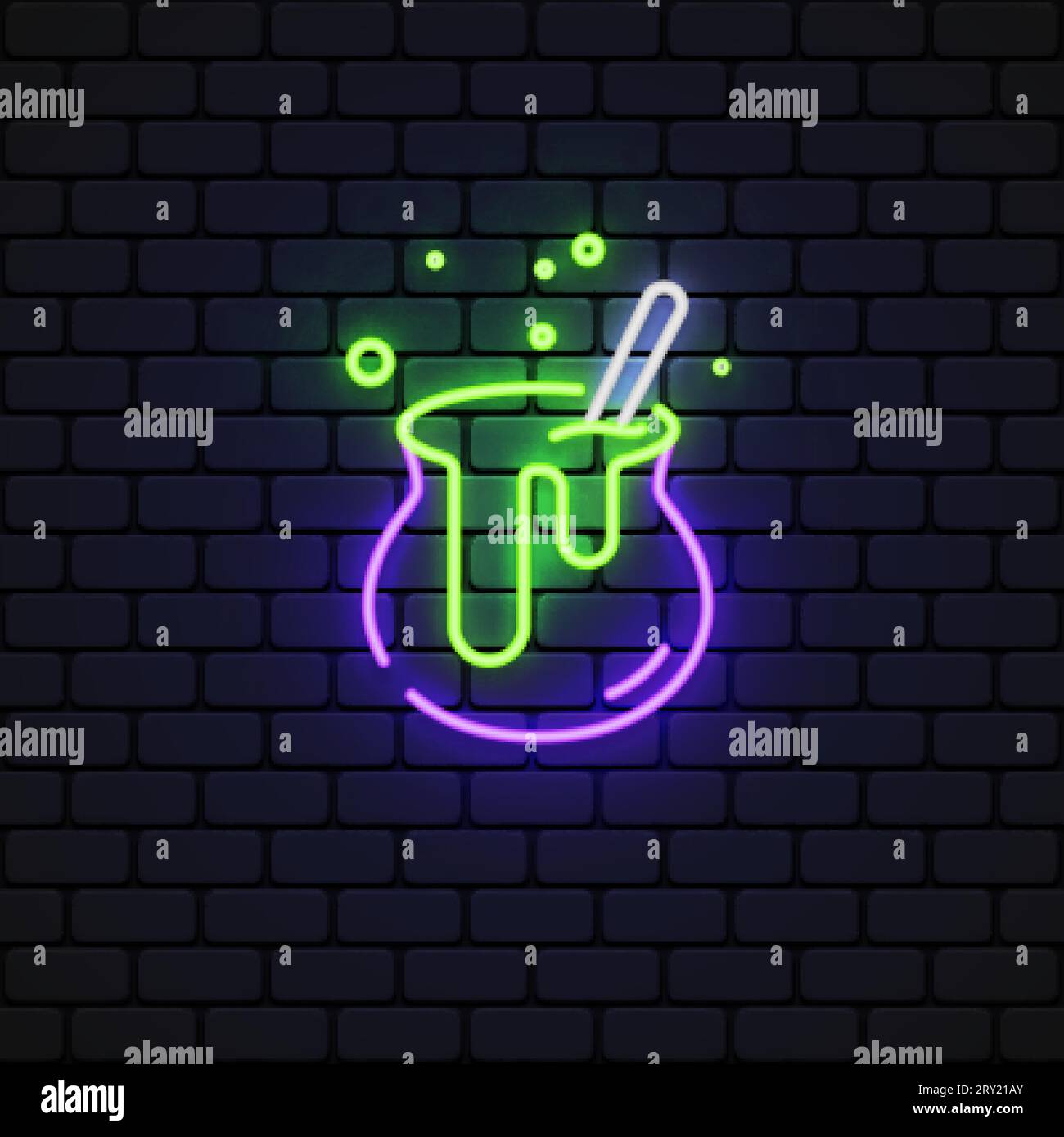 Witch cauldron neon for celebration design. Vector illustration Stock Vector