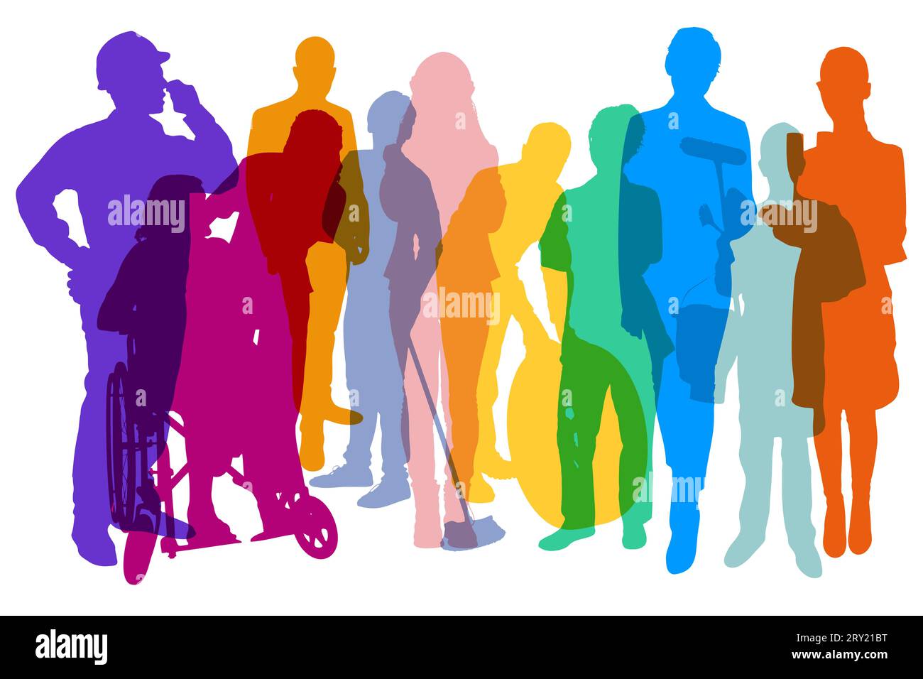 Colorful silhouettes of employees from many different professions as a labor market concept Stock Photo