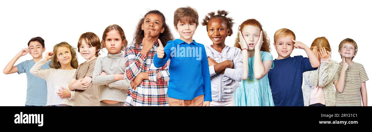 Children show many different emotions as a concept for back to school and education Stock Photo