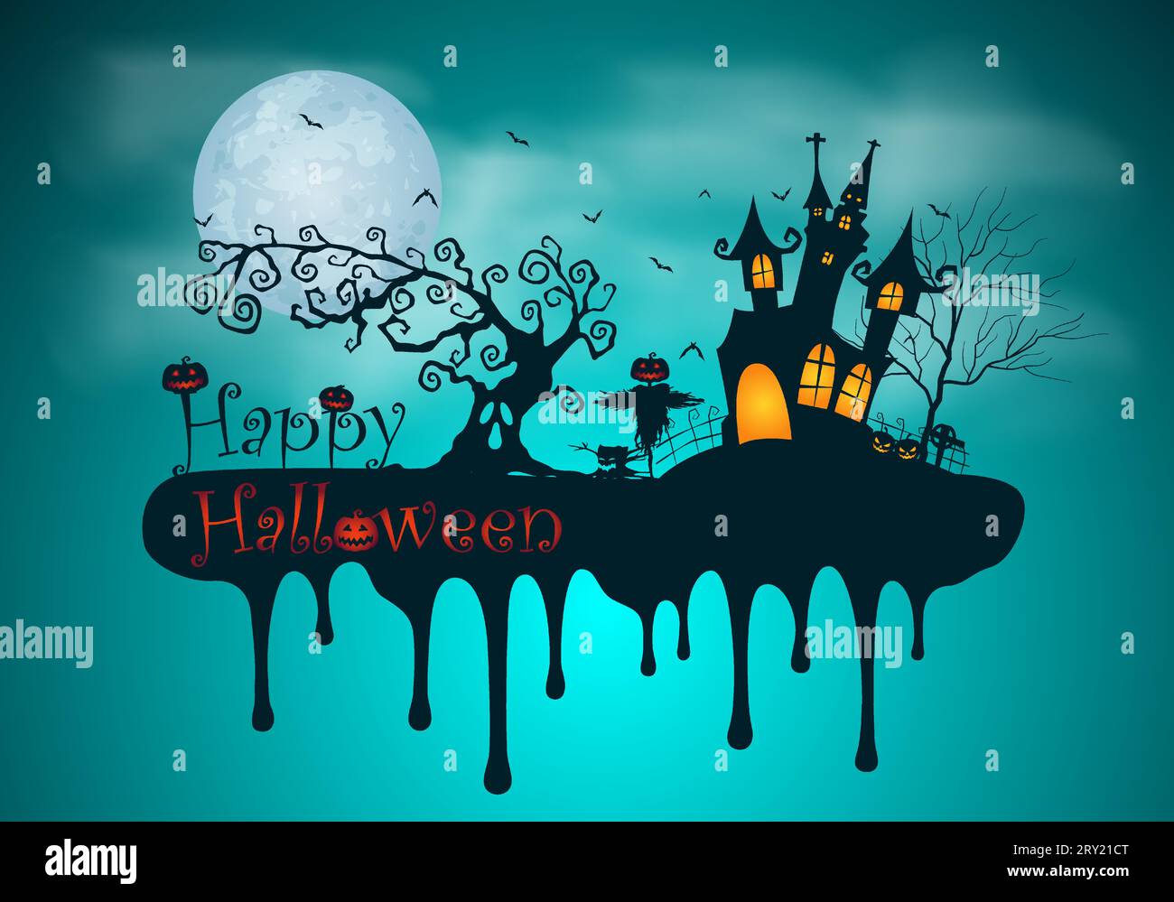 Happy halloween background with spooky full moon night and haunted ...