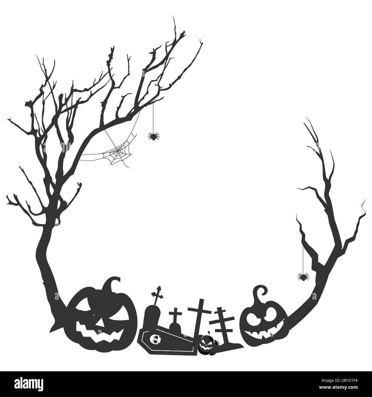 Halloween frame border with halloween elements like skull witch hat and