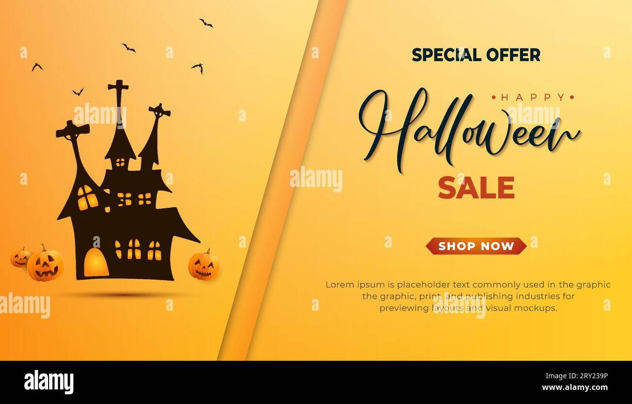 Halloween sale banner background with halloween haunted house and