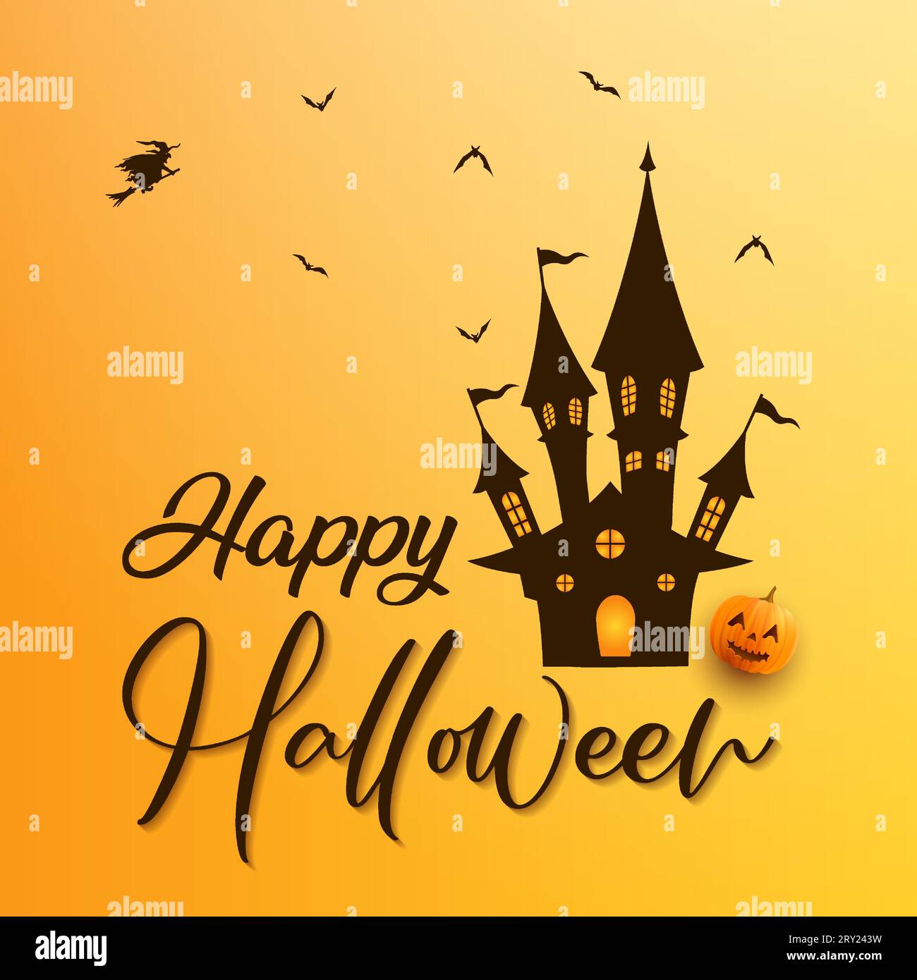 Happy halloween card background illustration with haunted house and