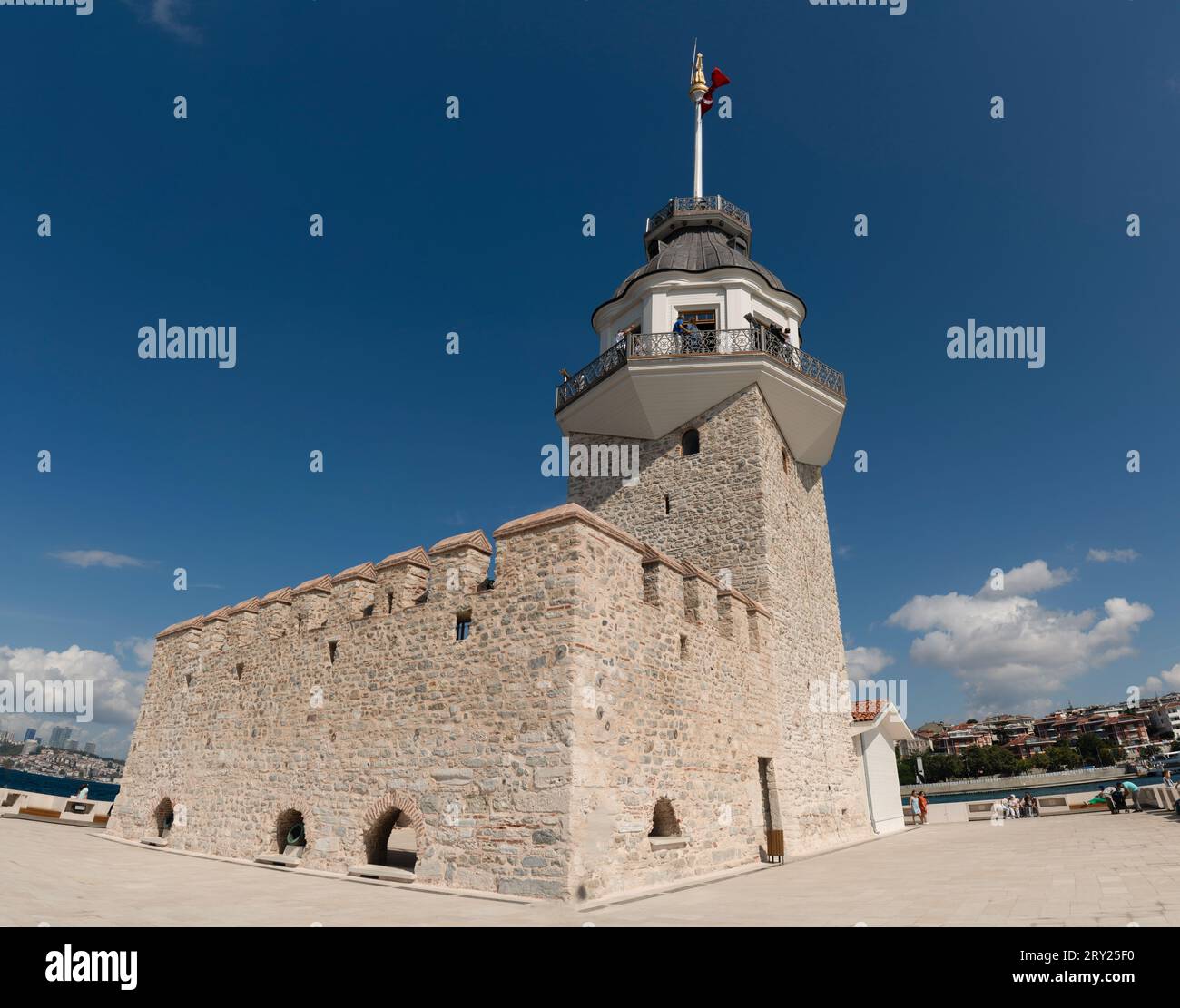 Istanbul, Turkey - September 17, 2023: Closeup view of Maiden's Tower (Turkish: Kız Kulesi), also known as Leander's Tower (Tower of Leandros). Istanb Stock Photo