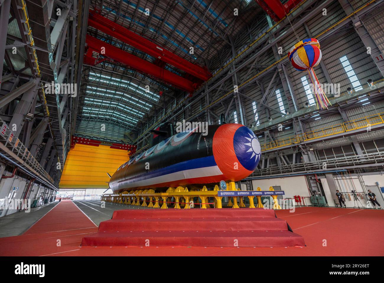 Kaohsiung, Republic of China. 28 September, 2023. The first Republic of China domestically-made Hai Kun-class diesel-electric submarine ROCS Hai Kun at the CSBC Corporation shipyard, September 28, 2023 in Kaohsiung, Taiwan.  Credit: Wang Yu Ching/ROC Office of the President/Alamy Live News Stock Photo