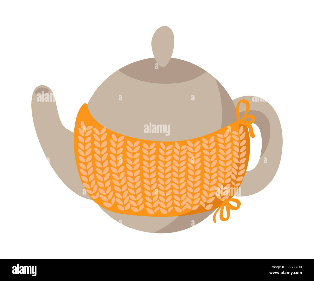 Cozy Teapot with hand made knitted cover flat vector illustration