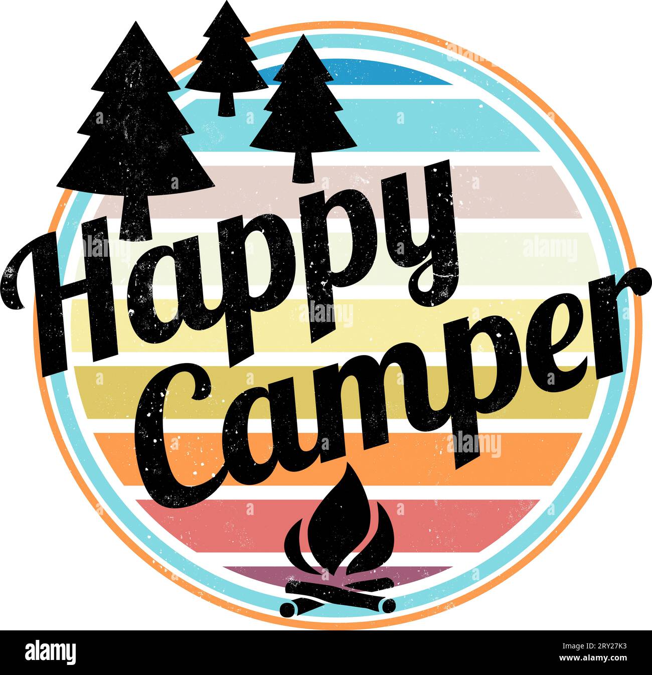 Happy Camper Retro Camping Design Stock Photo
