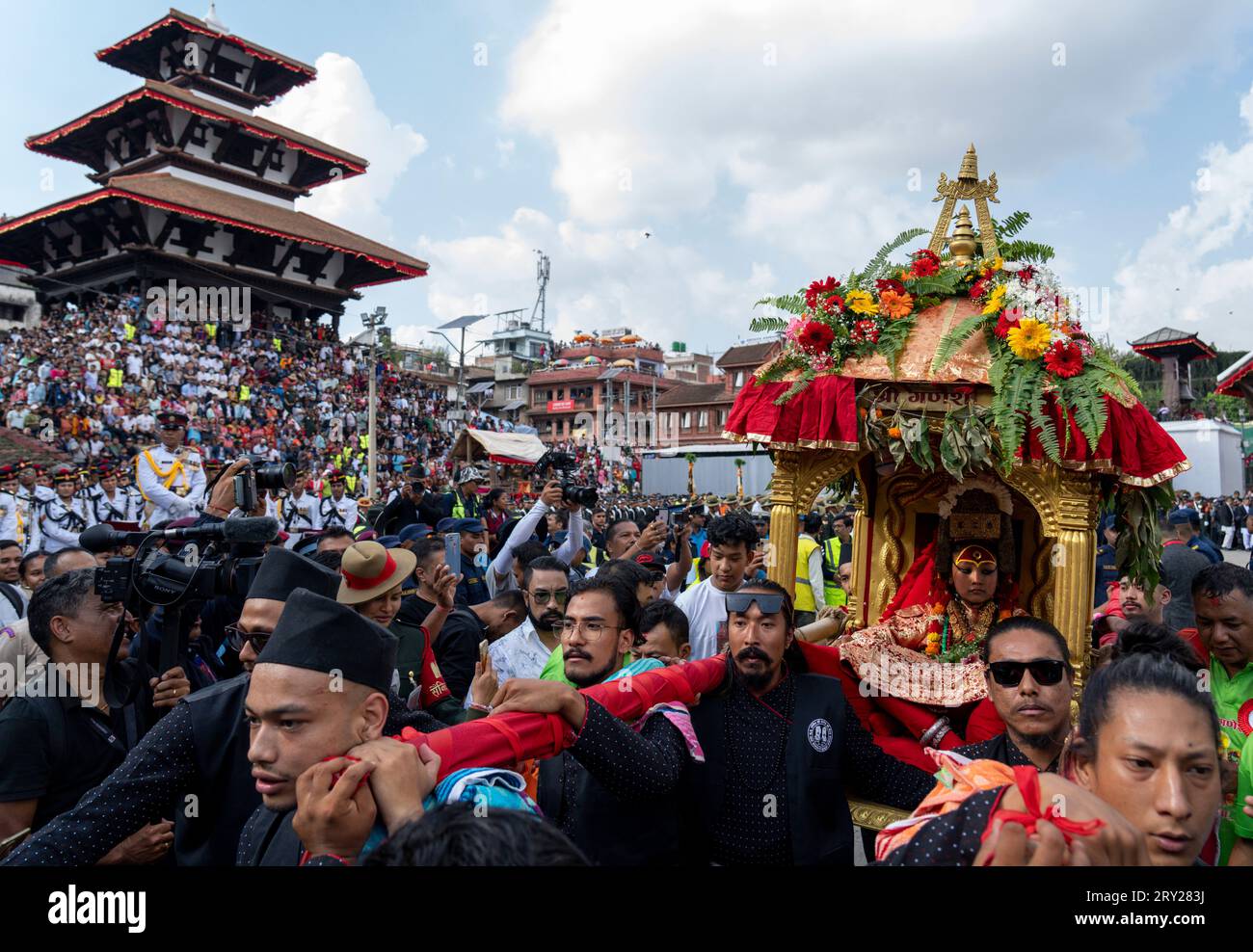 Living God Ganesh Is Carried On A Chariot During Indra Jatra A Living God Ganesh Is Carried On A Chariot During Indra Jatra A
