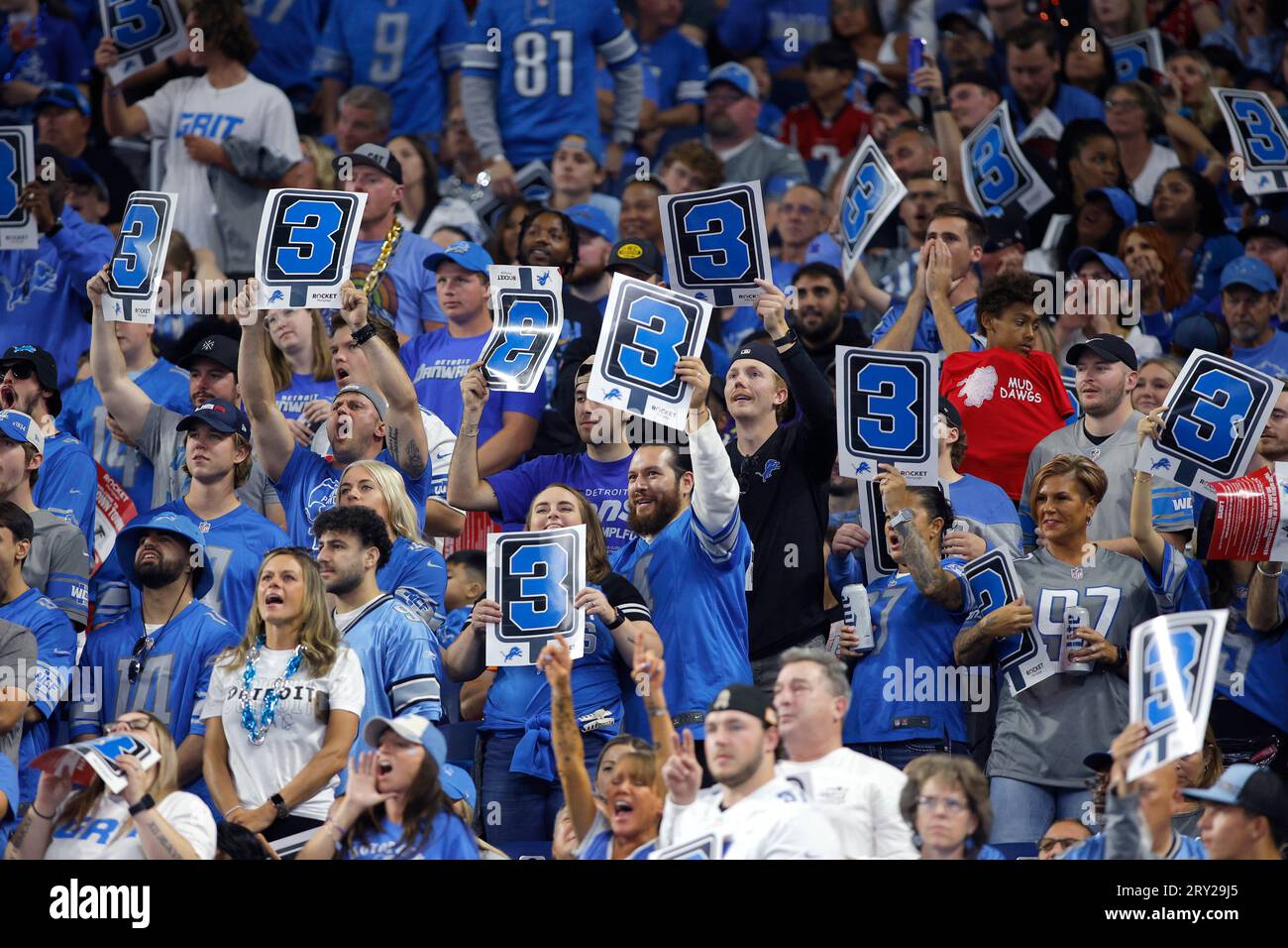 DETROIT, MI - NOVEMBER 24: Fans cheer as the Detroit Lions team