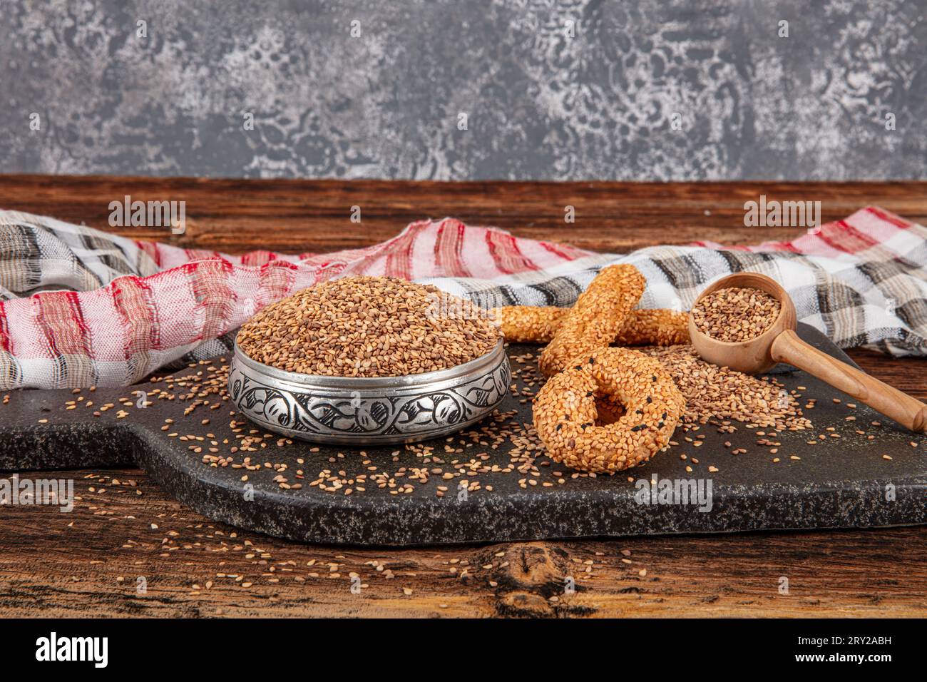 Roasted sesame seed. Pile of sesame seeds as background, spice or ...