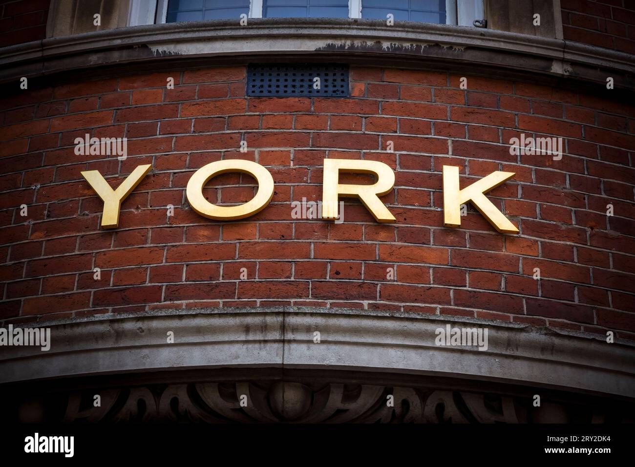 York sign in golden lettering in city centre Stock Photo