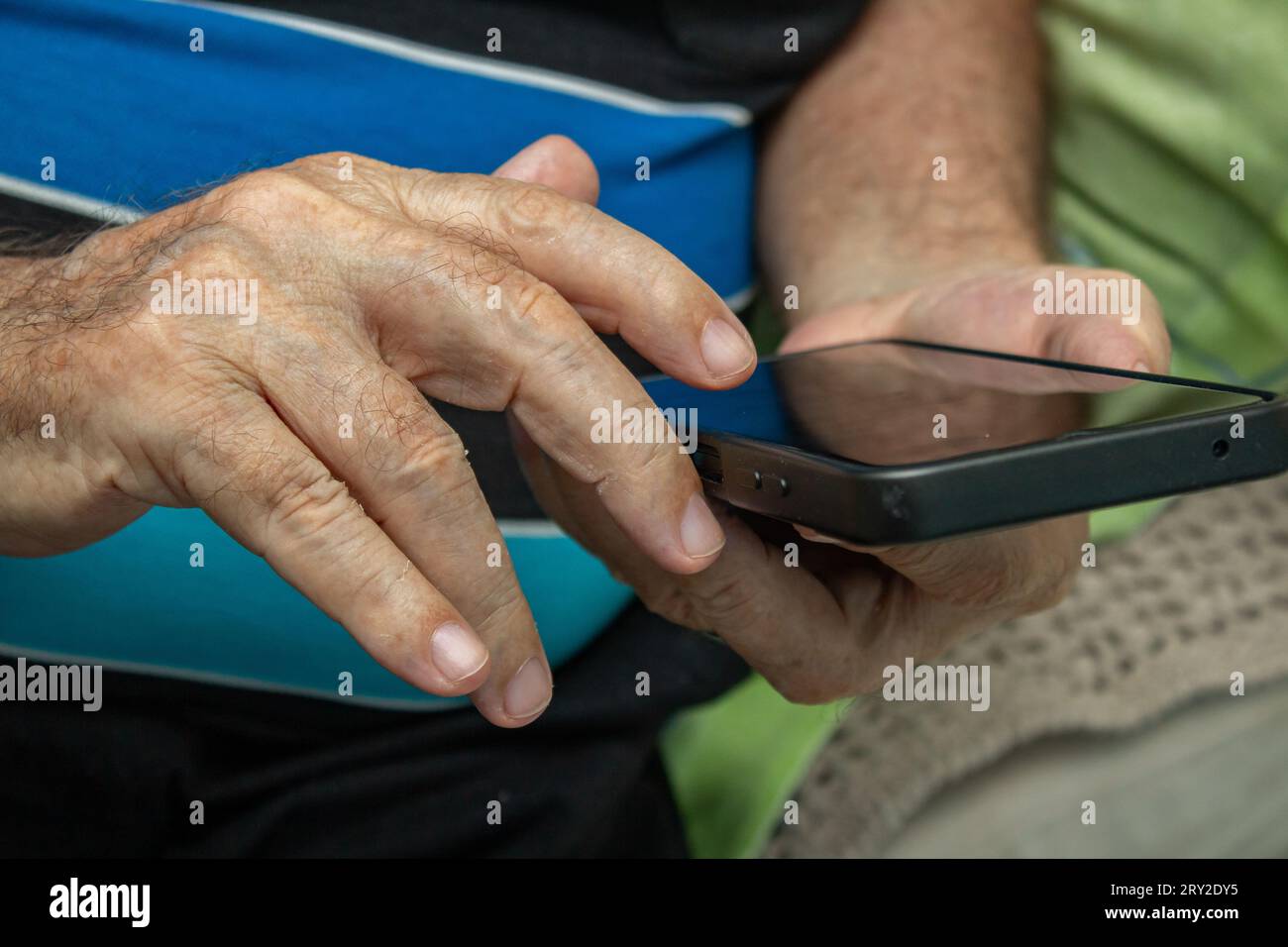 Goiânia, Goias, Brazil September 26, 2023 Closeup on the hands of an elderly man who is