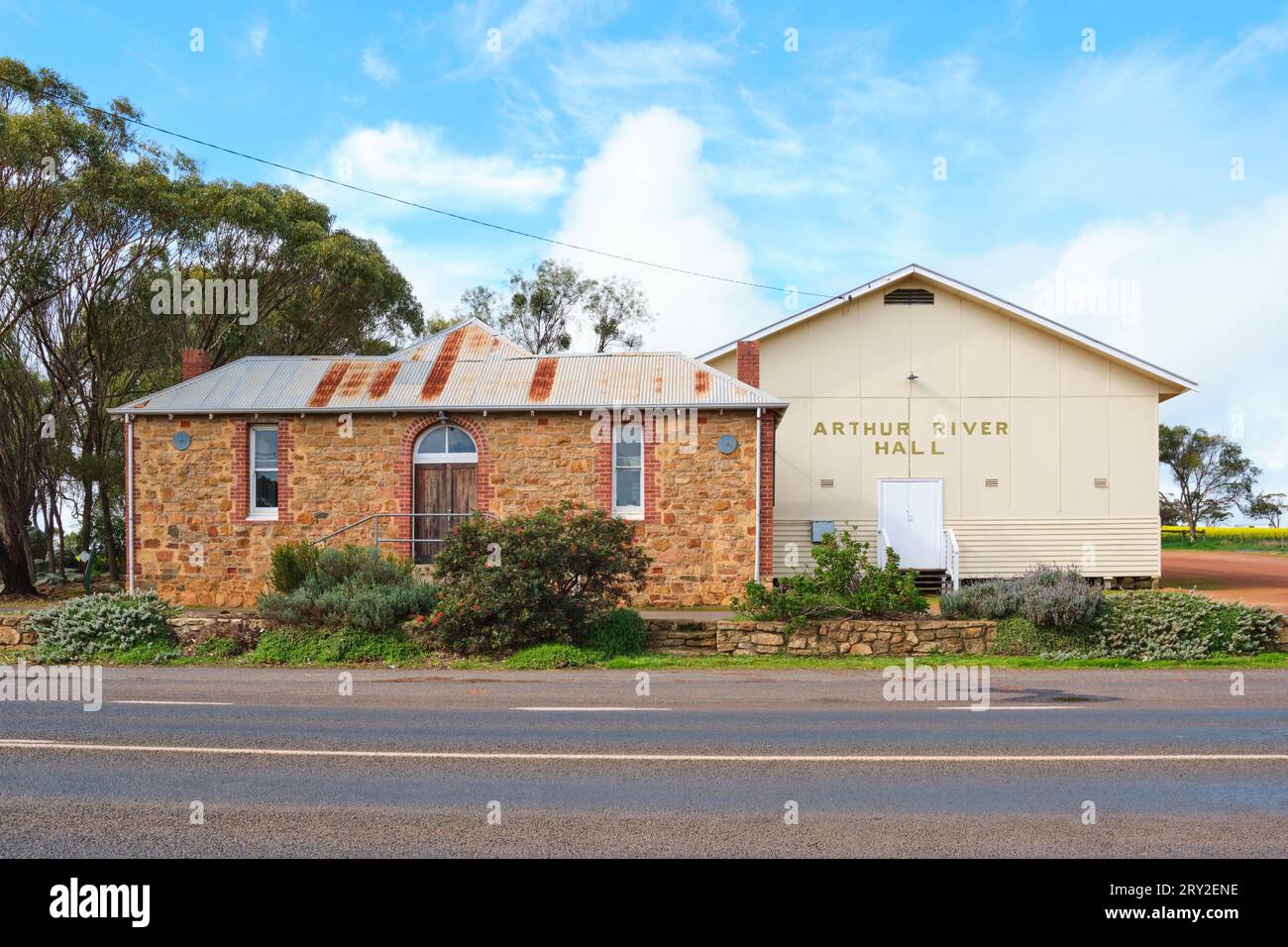 The historical Arthur River Hall located on Albany Highway in the small town of Arthur River in the Wheatbelt region of Western Australia. Stock Photo