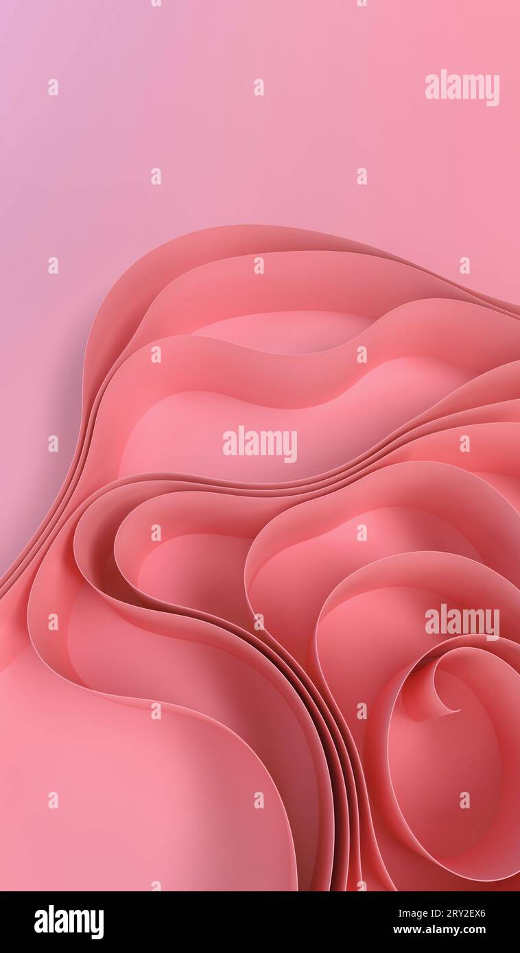 Abstract 3d illustration of top view of background of bright abstract pink curved folds Stock Photo